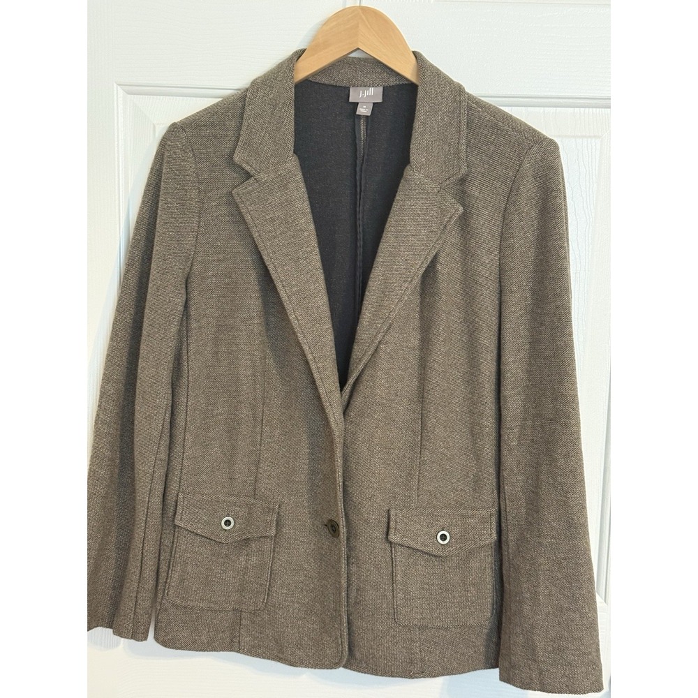 J. Jill Brown preppy Button Front Blazer Jacket Pockets Classic Fit Size M fall